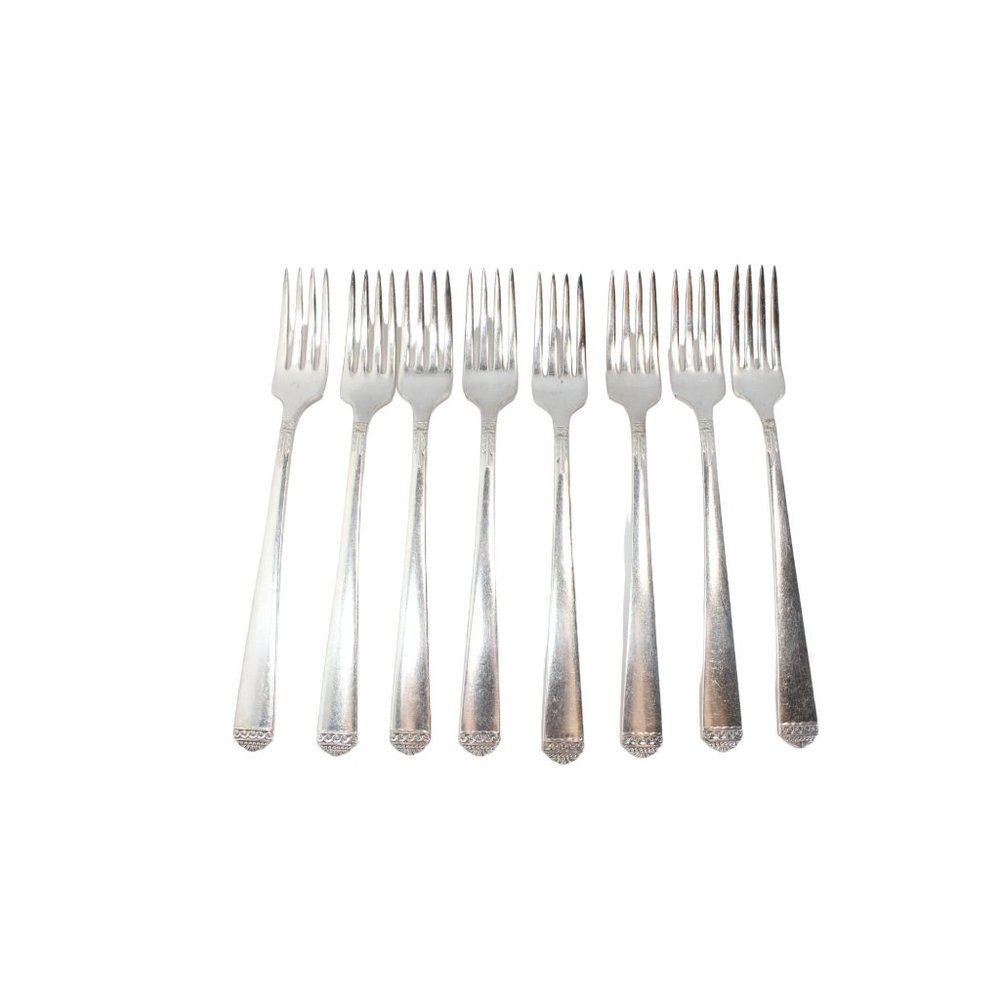 8 Vintage 1881 Rogers Oneida Silverplate Surf Club Grill Fork 77424 Dinner